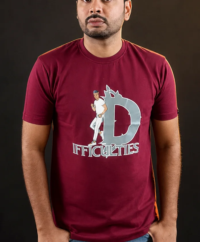 Difficulties Maroon Round Neck Tee