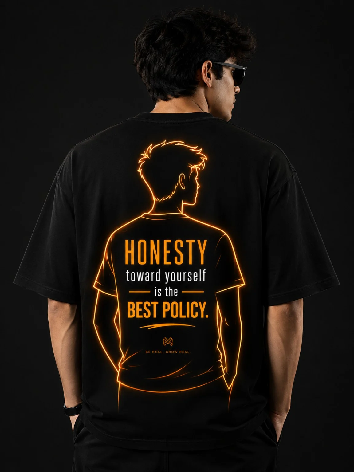 Honesty Toward Yourself graphic on the back of a black tee